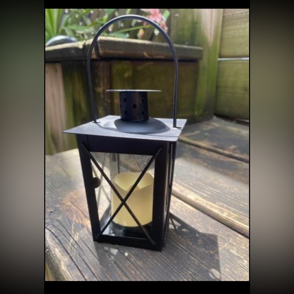 10 Small Black Metal Lanterns with Glass Panels for Wedding or Party